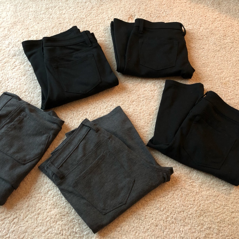 LOFT business casual pants haul, 3 black, 2 grey, sizes 6 regular and 8 petite.